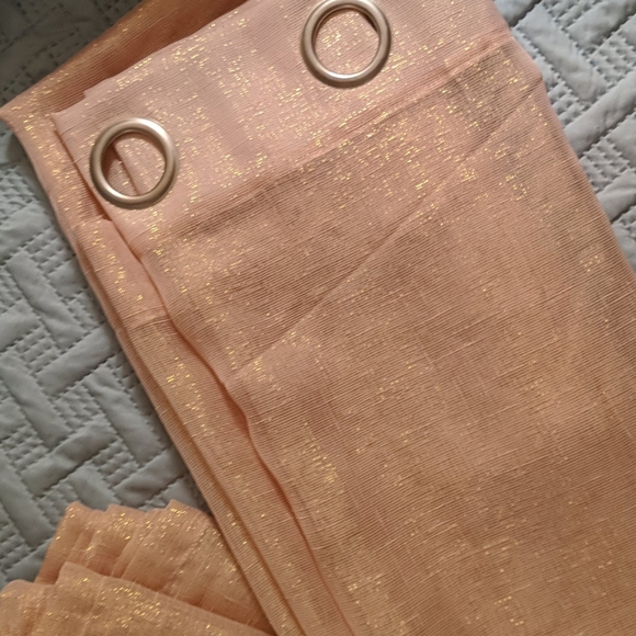 4 Pink and Gold Metallic Shimmer Curtain Panels